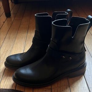 rag & bone Black Leather Chelsea Booties with Studded Strap Detail